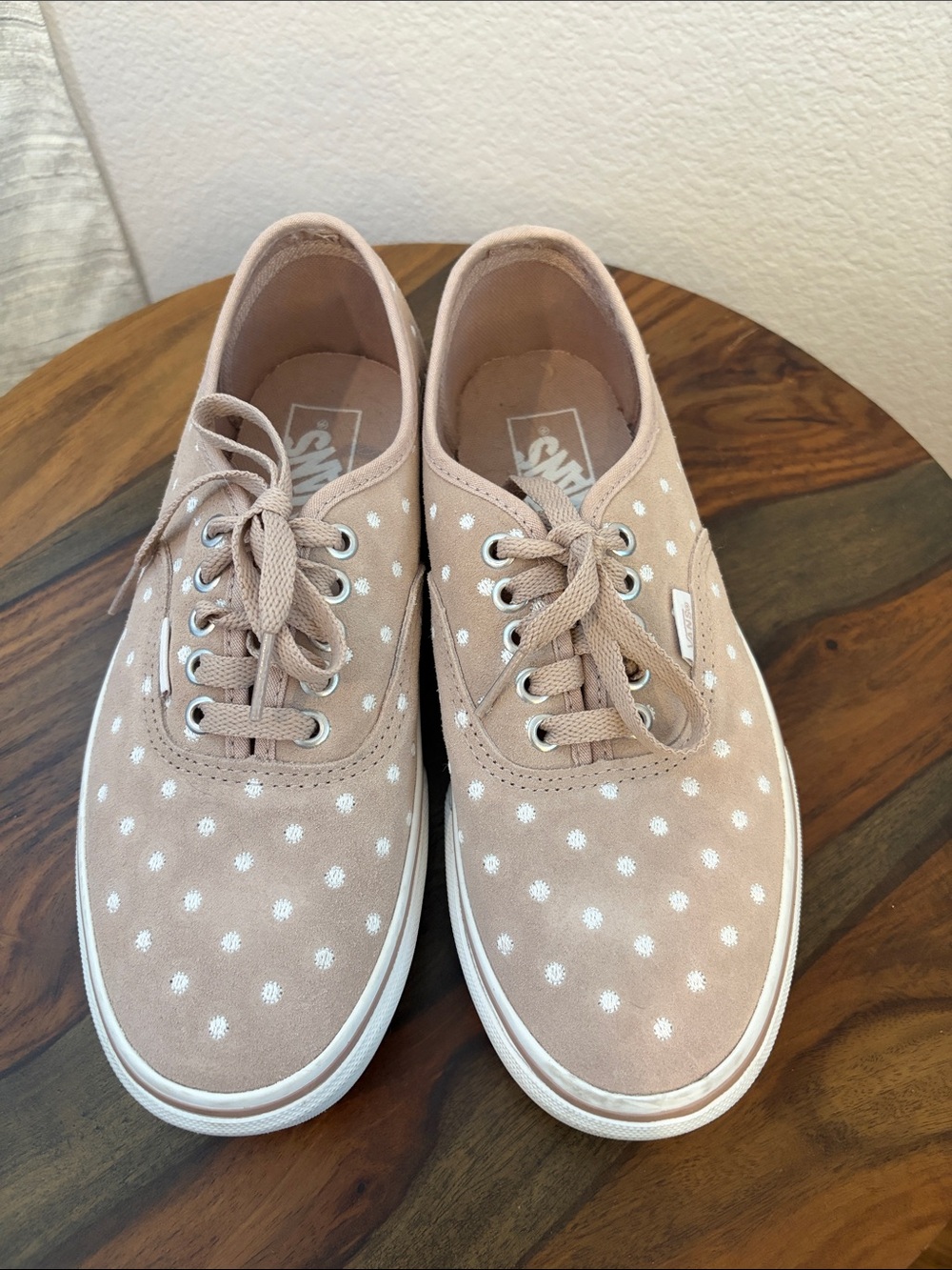 Vans Women’s Taupe Suede Polka Dot Low-Top, platform Sneakers